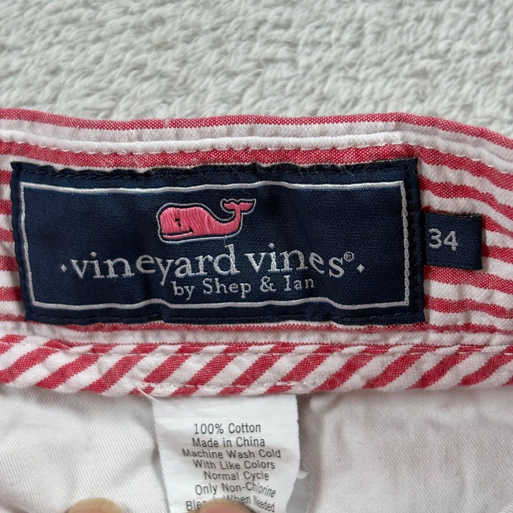 Vineyard Vines Breaker Shorts Mens Red Seersucker Striped Cotton Casual Chino 34 - Picture 2 of 7